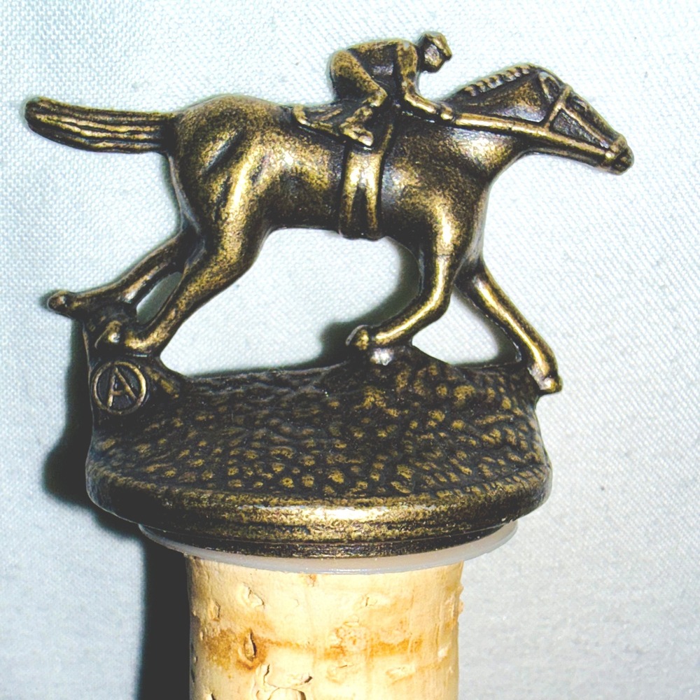 Blanton's "A" Horse & Jockey Bottle Stopper OS Gold Excellent Equestrian
